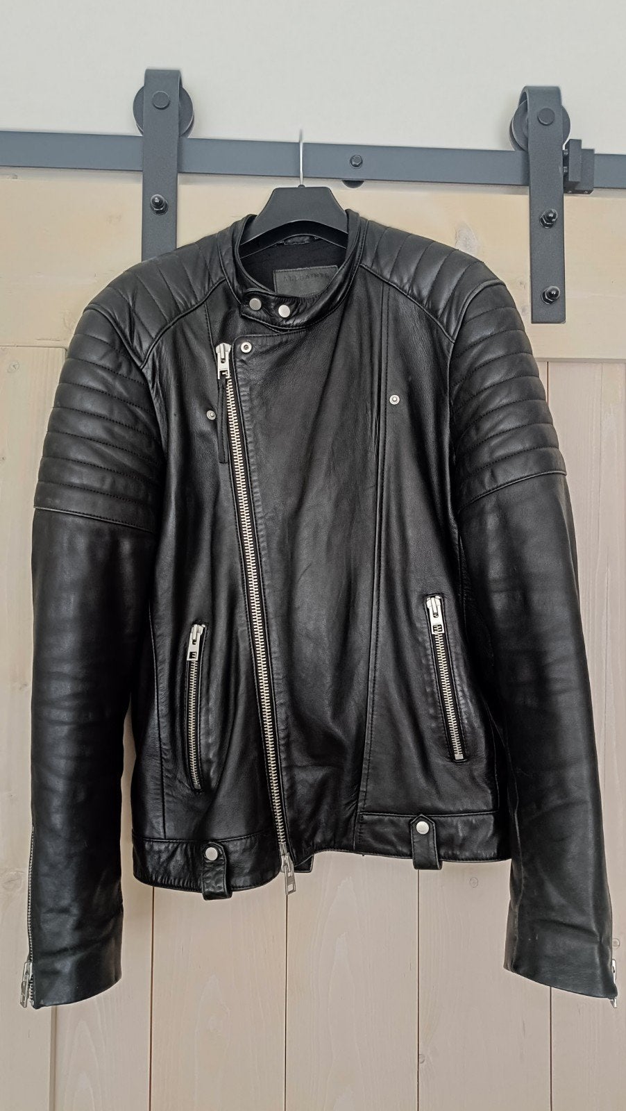 AllSaints Leren Bikerjack Zwart Maat M, Kleding | Heren, Jassen | Zomer, Zo goed als nieuw, Maat 48/50 (M), Zwart, Ophalen of Verzenden