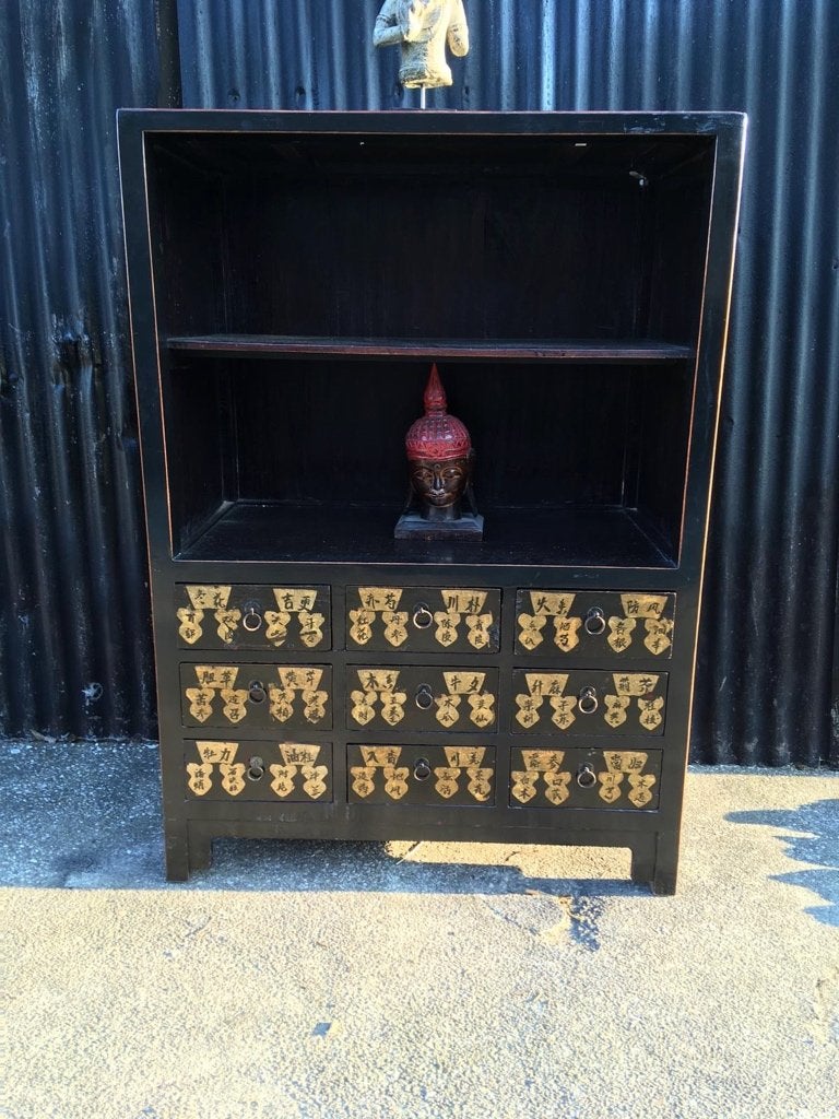 Chinese apothekerskast ladekast chinees kast handbeschilderd, Verburgt Vintage, Gebruikt, 100 tot 150 cm, 5 laden of meer