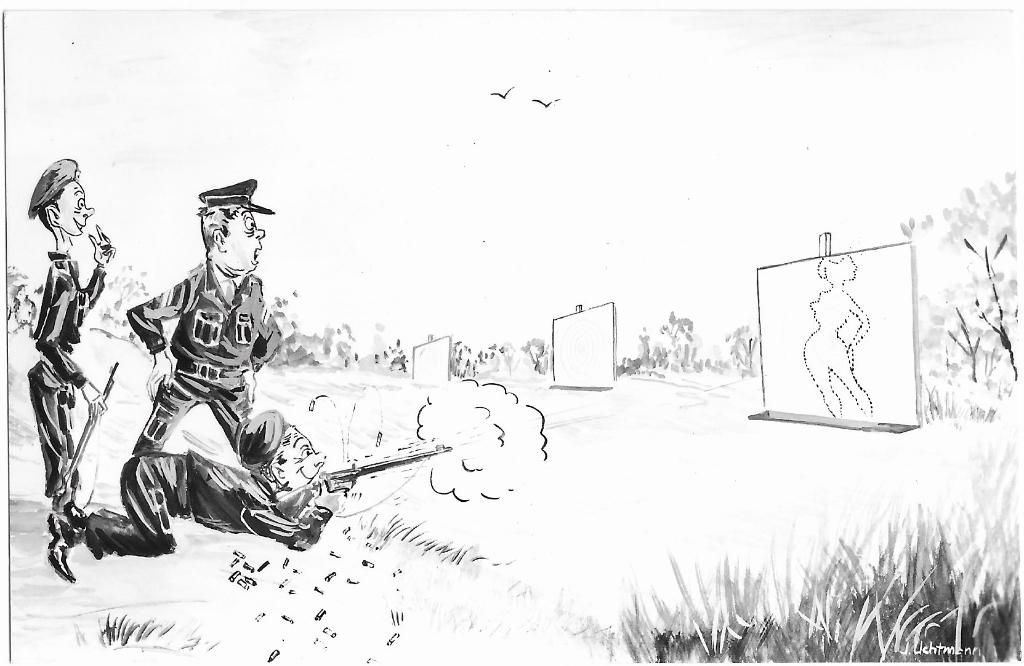 Militair, soldaten, humor, vrouw, geweer, schietschijf, Verzenden, 1960 tot 1980, Ongelopen, Gelderland