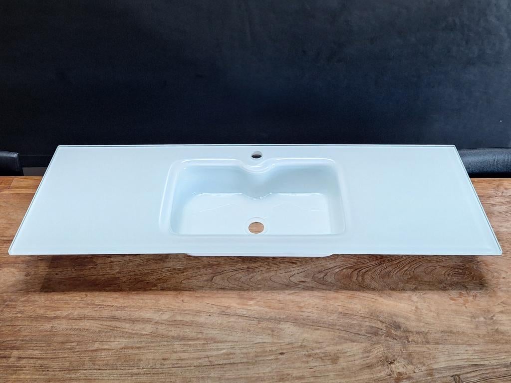 wit glazen wastafelblad 40x120cm gehard glas 15mm ongebruikt, Ophalen, 100 tot 150 cm, Zo goed als nieuw, Minder dan 100 cm