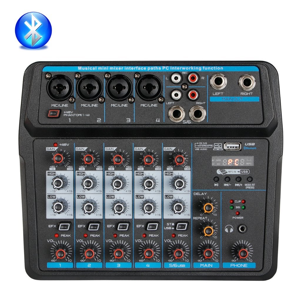 U6 Audio Mixer - 6-Kanaals-USB-Bluetooth-48V Fantoomvoeding, Ophalen of Verzenden, Zo goed als nieuw, Zangmicrofoon