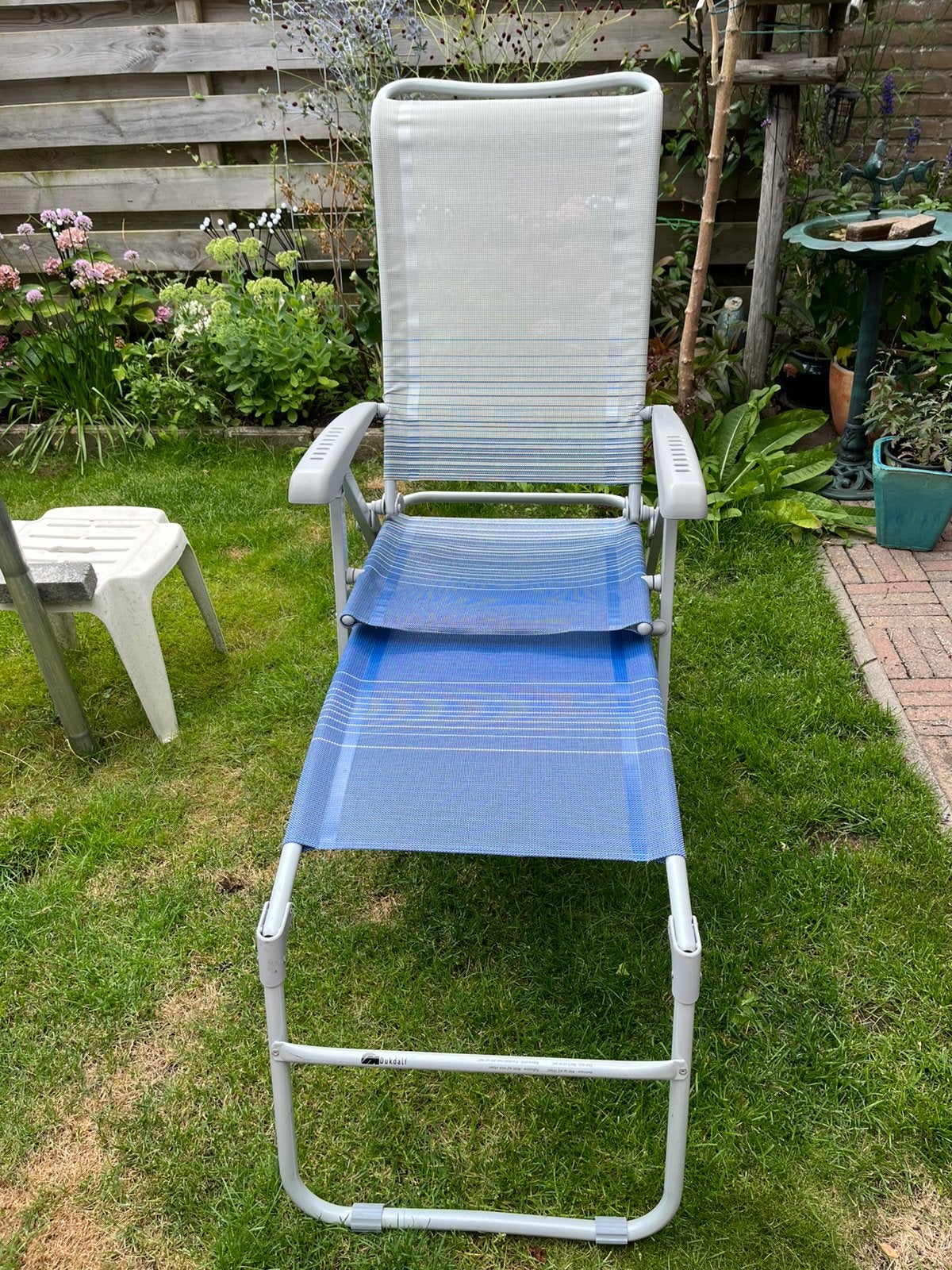 2 Dukdalf tuinstoelen met voetenbank, Ophalen, Gebruikt