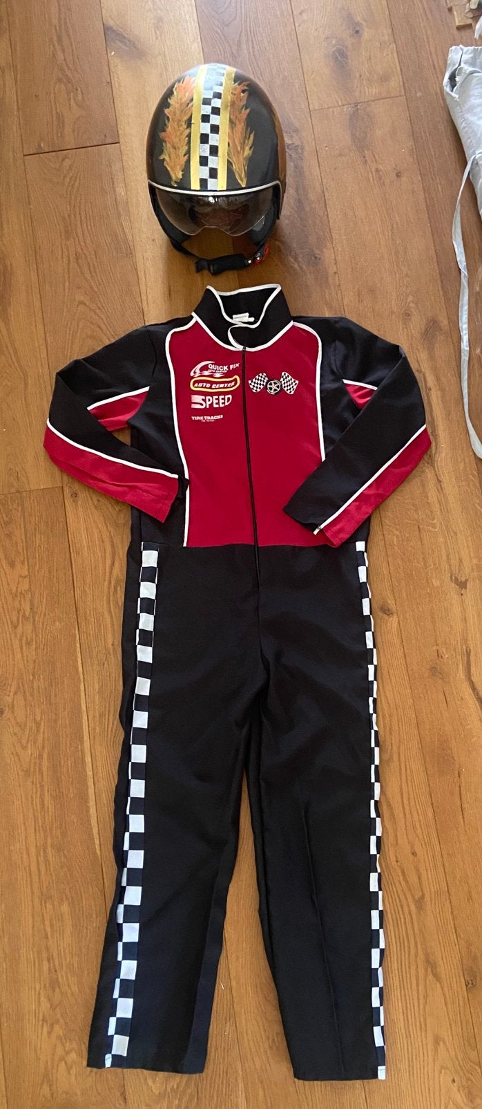 Racepak maat 164 met helm (L) - kostuum/verkleedkleren, Ophalen, Zo goed als nieuw, 158 t/m 164, Jongen of Meisje