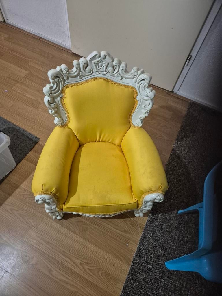 Barokke kinderfauteuil - Geel met wit frame, Gebruikt, Overige kleuren, Ophalen of Verzenden, Stof