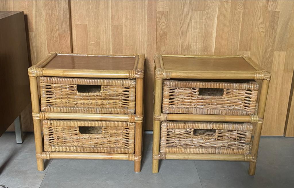 Set van 2 rotan nachtkastjes met lades, Huis en Inrichting, Slaapkamer | Nachtkastjes, Ophalen, Overige materialen, Gebruikt, Minder dan 45 cm