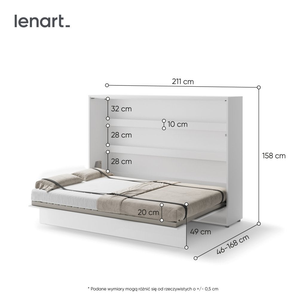 Concept opklapbed horizontaal - 140x200 - Wit hoogglans, Niet ingevuld, Niet ingevuld, Niet ingevuld
