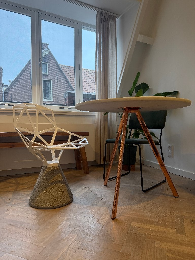 Ronde marmeren eettafel – Ø 90 cm, Ophalen, Gebruikt, 50 tot 100 cm, Rond