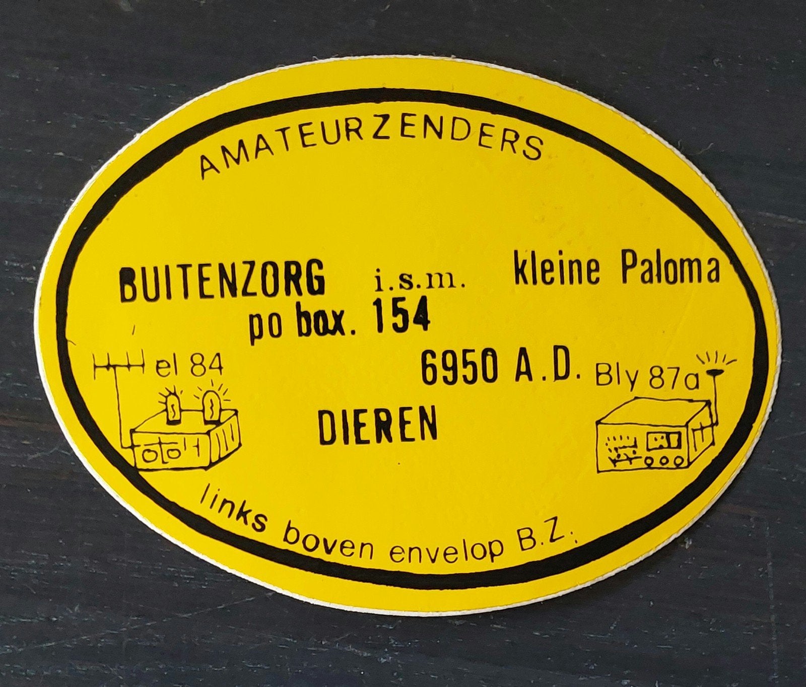 Sticker Buitenzorg Kleine Paloma Dieren Zendamateur Piraat, Ophalen of Verzenden, Gebruikt