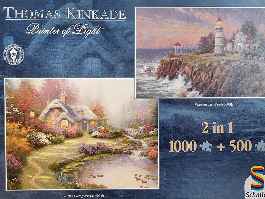 Thomas Kinkade 2 in 1, Ophalen of Verzenden, 500 t/m 1500 stukjes, Zo goed als nieuw, Legpuzzel