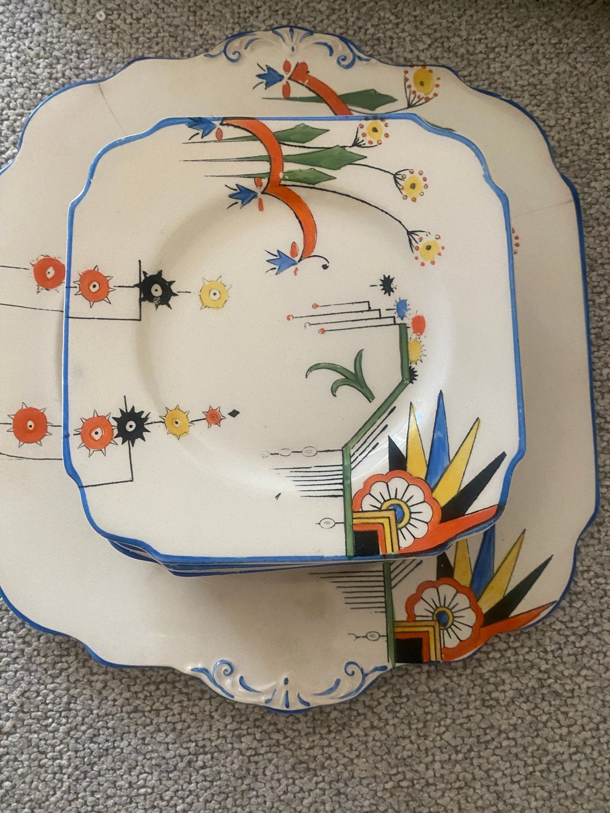 Vintage handgeschilderde Art Deco borden set - Burgess Bros, Ophalen of Verzenden