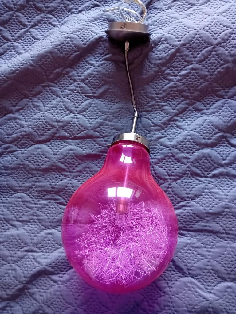 Roze hanglamp voor meidenkamer - Metaal in bol, Modern, Speels, Ophalen of Verzenden, Zo goed als nieuw, Metaal