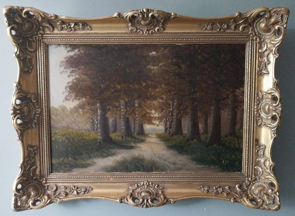 Oud schilderij - Bospad - Gesigneerd - 1940, Antiek en Kunst, Ophalen