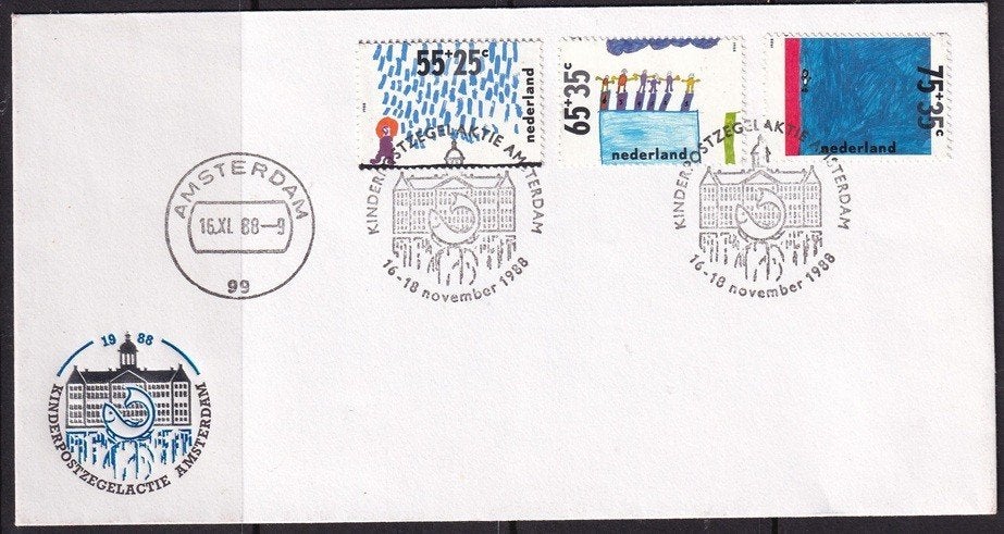 Nederland fdc KINDERPOSTZEGELACTIE AMSTERDAM 1988, Postzegels en Munten, Brieven en Enveloppen | Nederland, Verzenden, Envelop