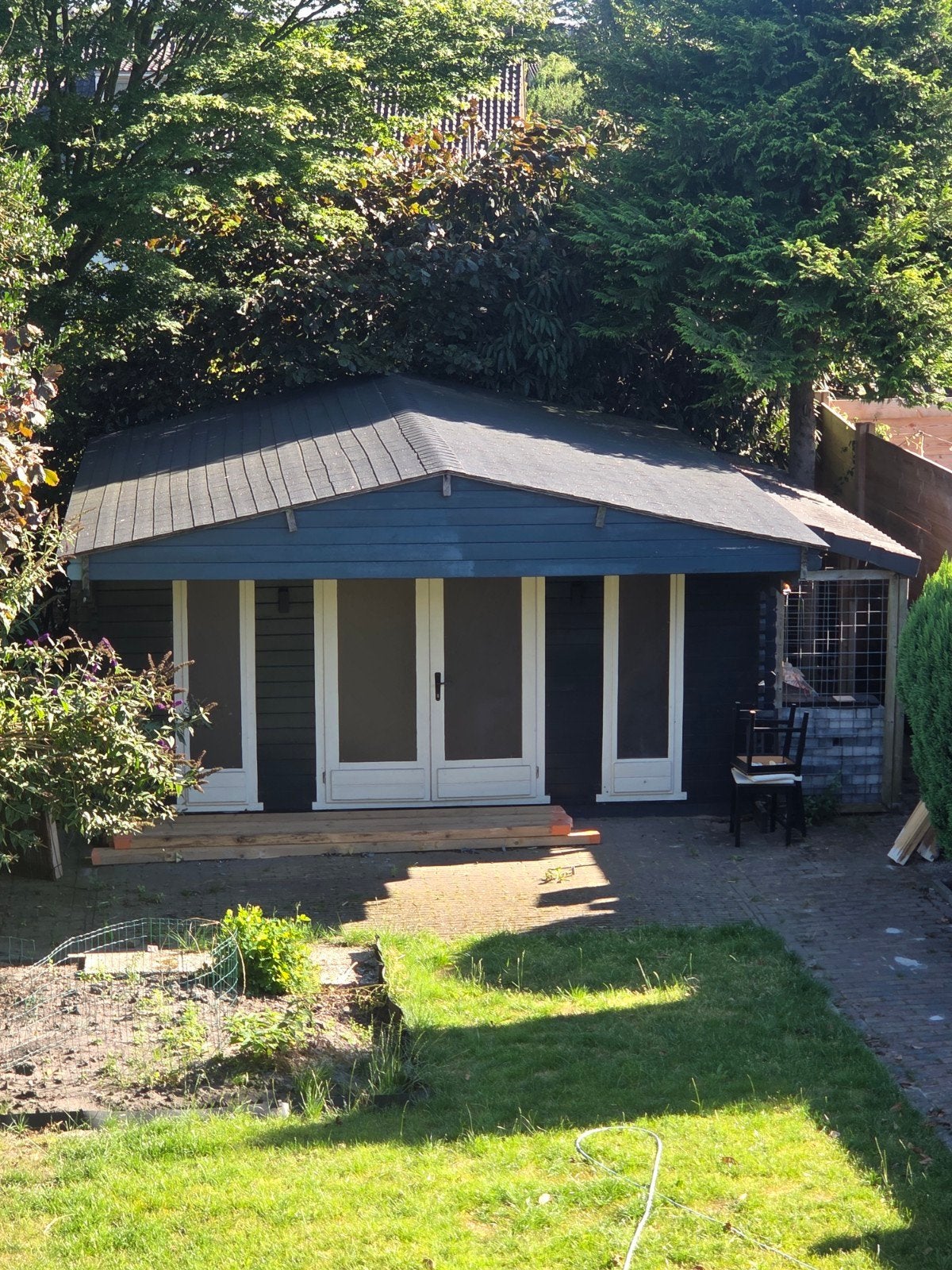 Houten schuur/tuinhuis 5x6 m – incl. houthok, Tuin en Terras, Tuinhuizen, Ophalen, Gebruikt, Schuur