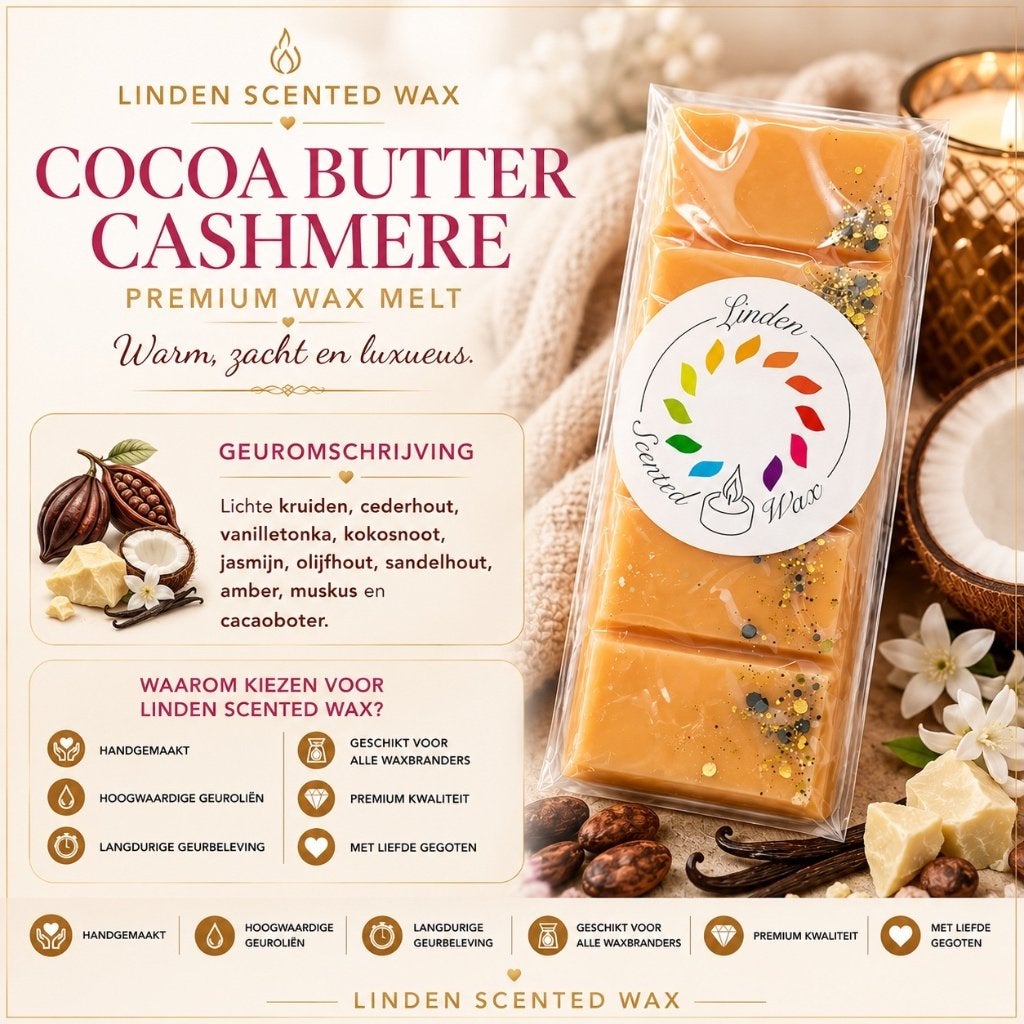 Waxmelts COCOA BUTTER CASHMERE geur waxmelt handgemaakt, Ophalen of Verzenden, Nieuw, Was, Kaars