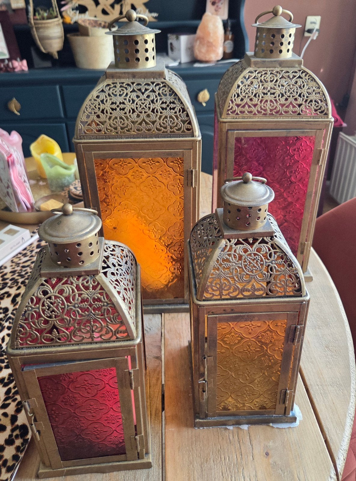 Set van 4 Xenos Arabische Lantaarns - Roze & Oranje, Huis en Inrichting, Ophalen, Gebruikt, Lantaarn, Oranje