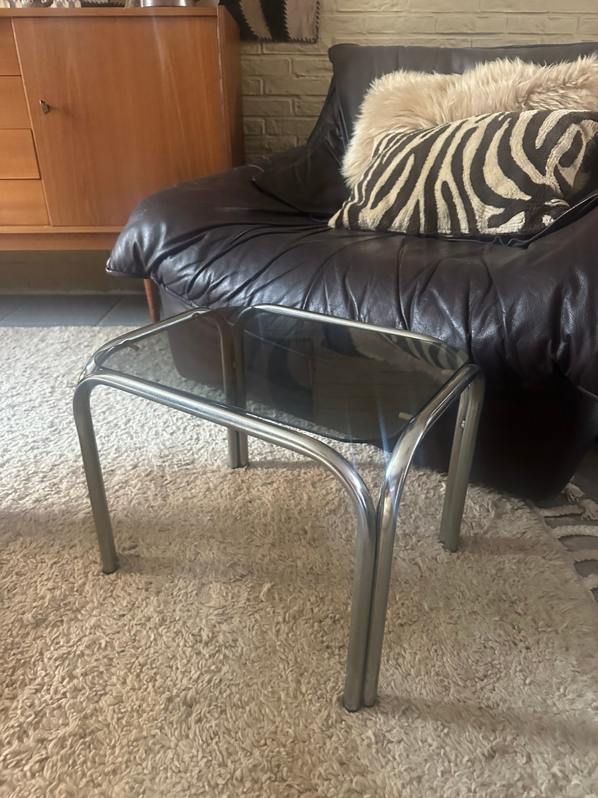 Vintage bijzettafeltje chrome, Rond, Minder dan 50 cm, Ophalen of Verzenden, Zo goed als nieuw