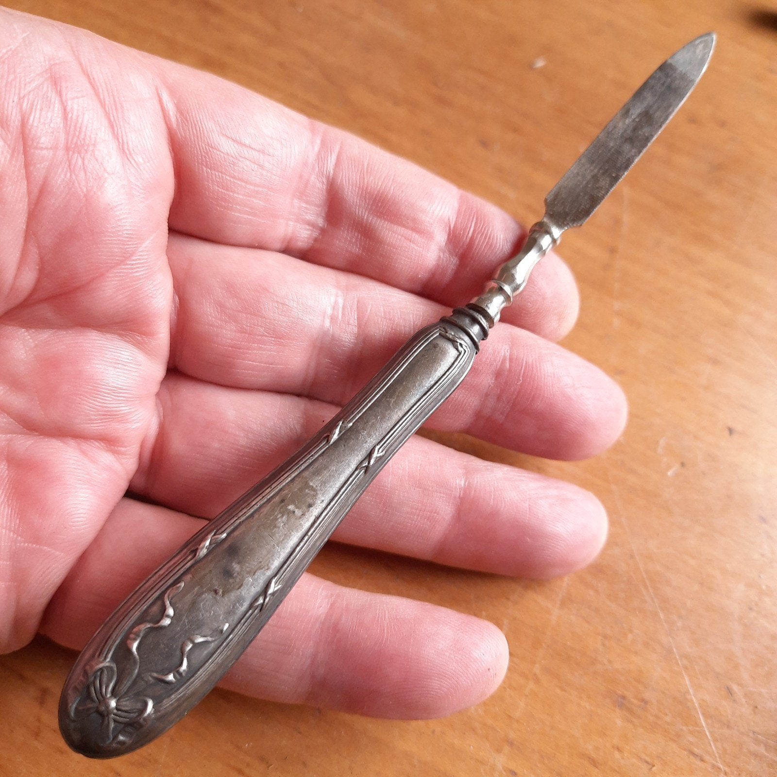 Antieke Nagelvijl met Handvat Buitenlands Zilver, Verzenden, Zilver