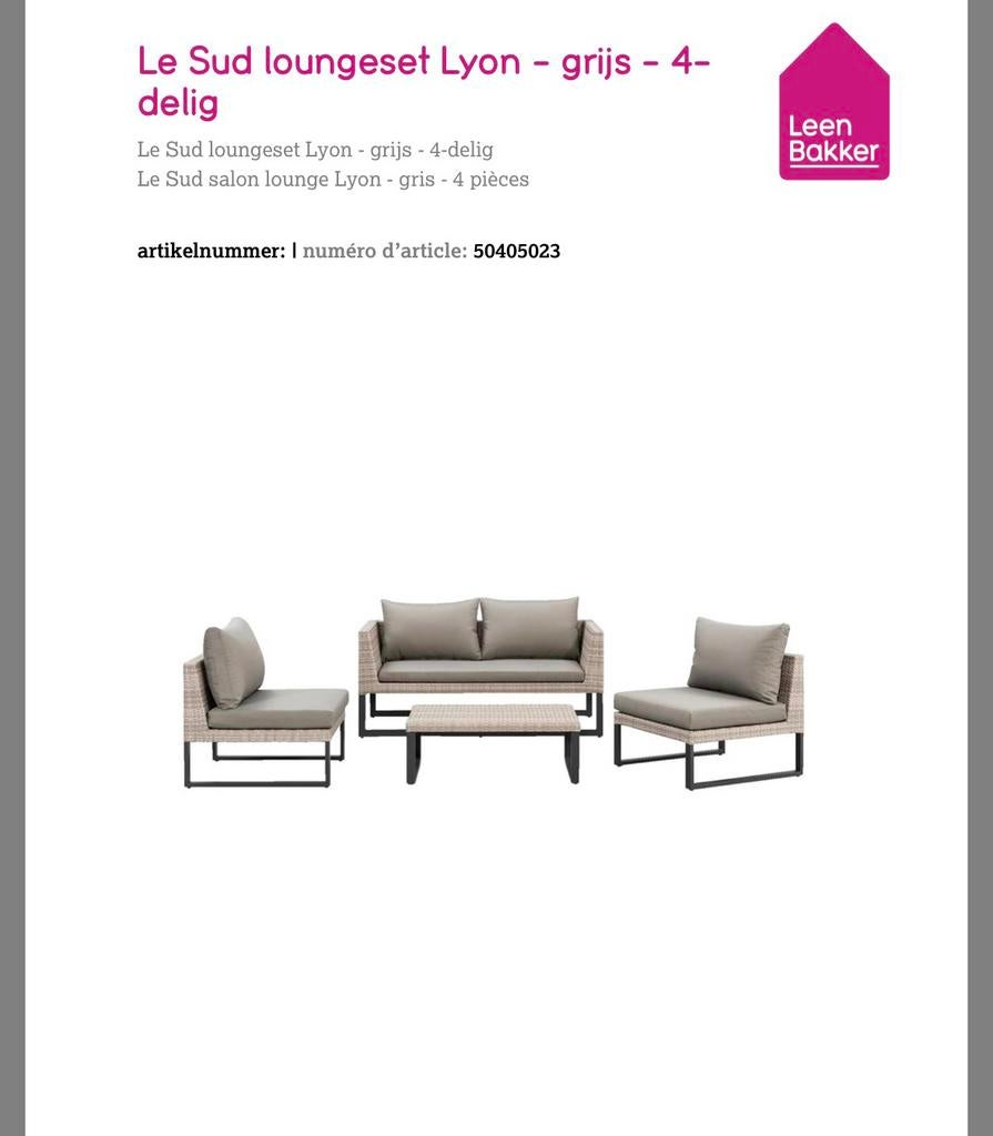 Tuinset loungeset Le Sud leenbakker, Ophalen, Zo goed als nieuw, Kunststof