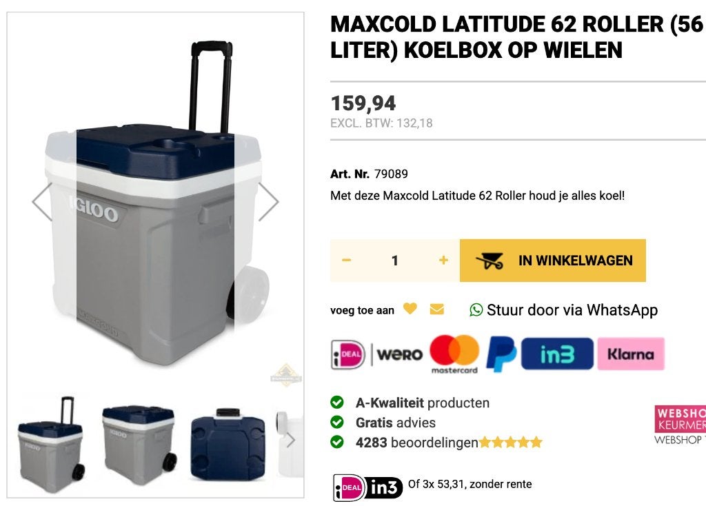 Koelbox Igloo MaxCold Latitude Roller 56 Liter – Zwart, Ophalen of Verzenden, Nieuw, Koelbox, Koelelement