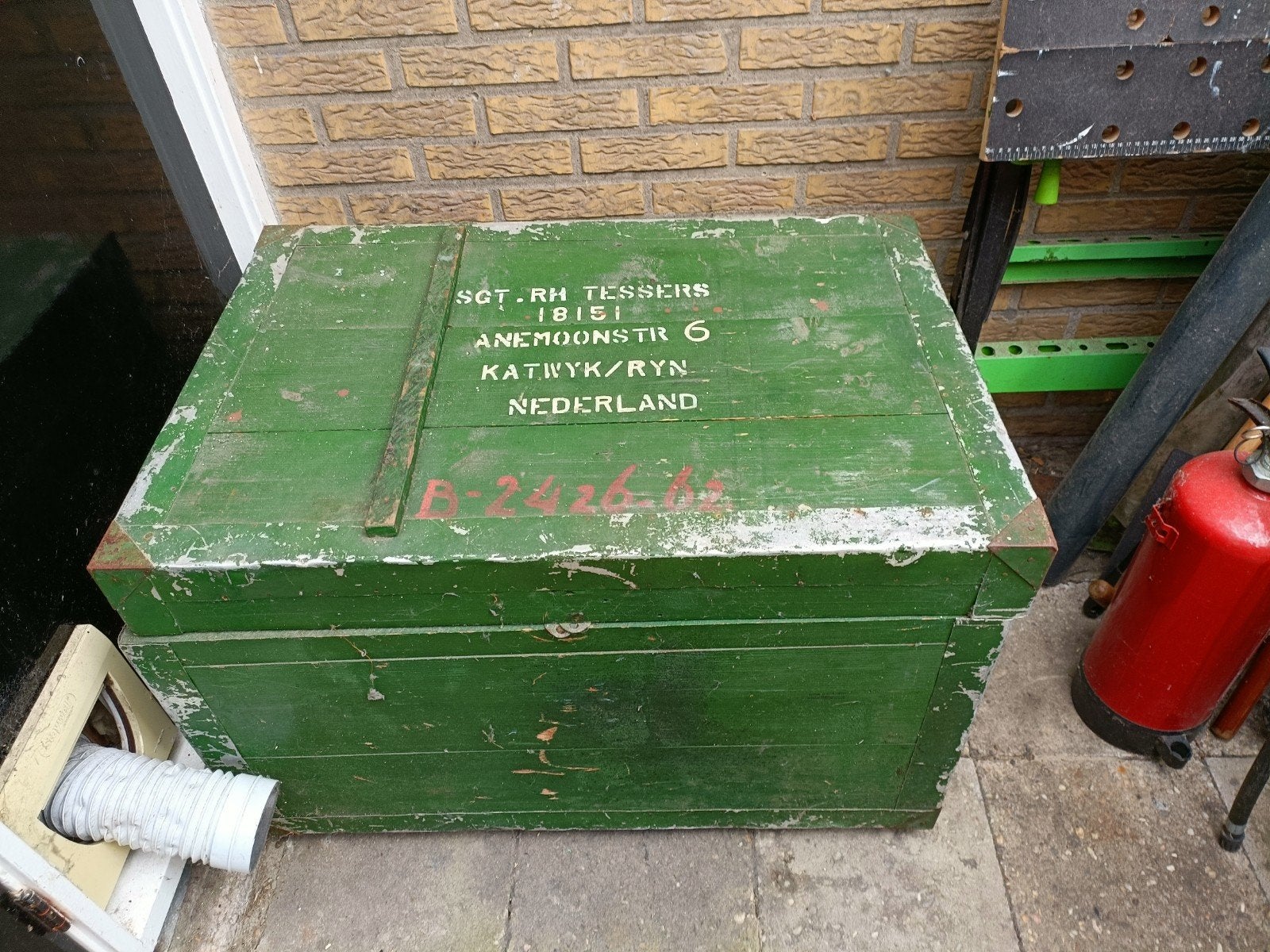Vintage Groene Houten Leger Kist - Uniek Decoratiestuk, Ophalen, Gebruikt, 50 tot 100 cm, 50 tot 75 cm