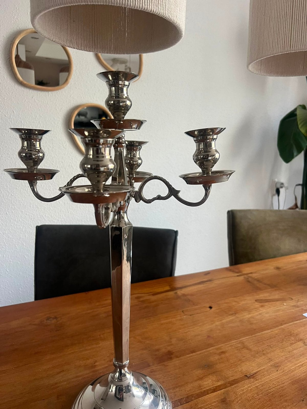 Grote zilverkleurige 5-armige kandelaar, Ophalen