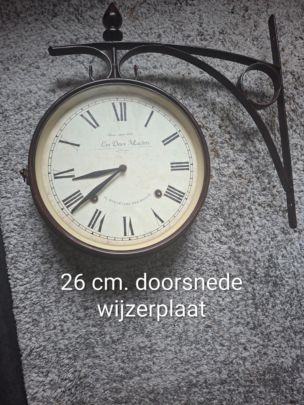 Vintage Stijl Wandklok - Dubbelzijdig Station Klok, Huis en Inrichting, Woonaccessoires | Klokken, Ophalen of Verzenden, Gebruikt