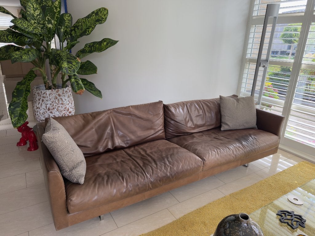 Bankstel Leder merk Montis, Huis en Inrichting, Ophalen, Gebruikt, 75 tot 100 cm, Rechte bank