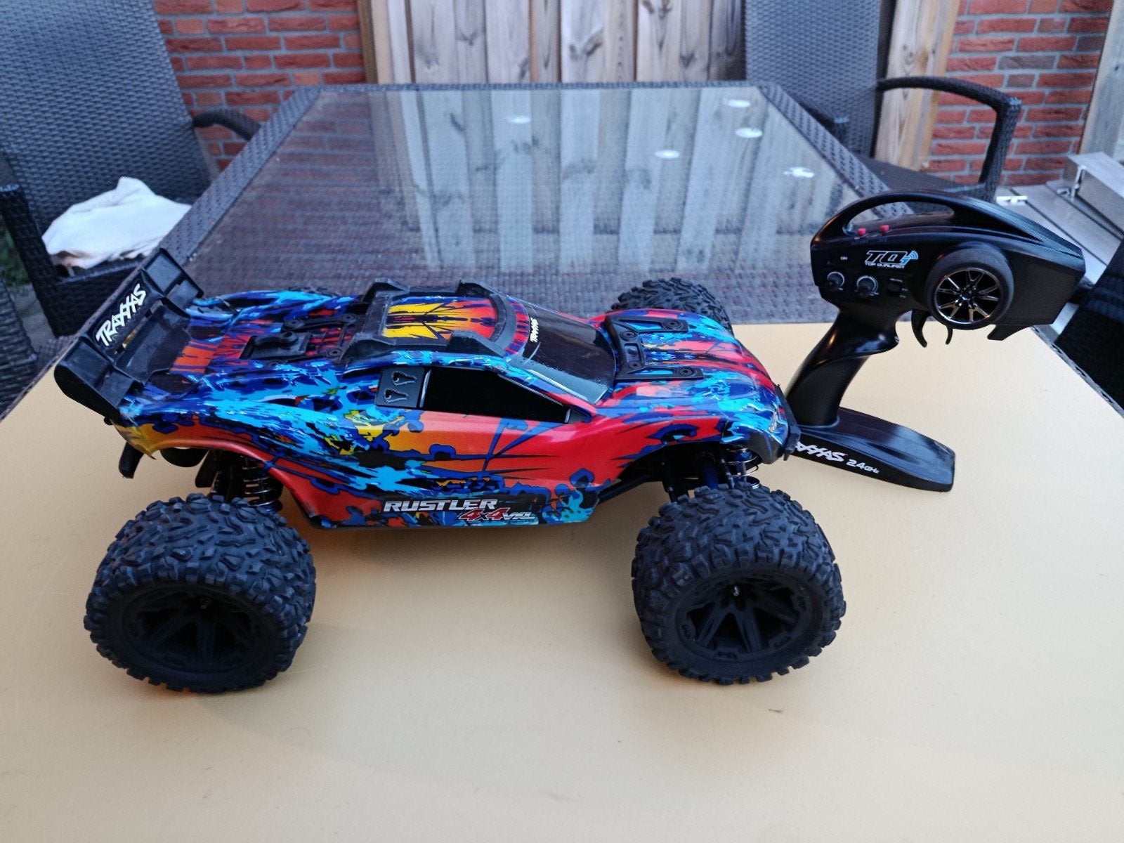 traxxas rustler 4x4 vxl  v1, Elektro, Gebruikt, Auto offroad, Ophalen of Verzenden