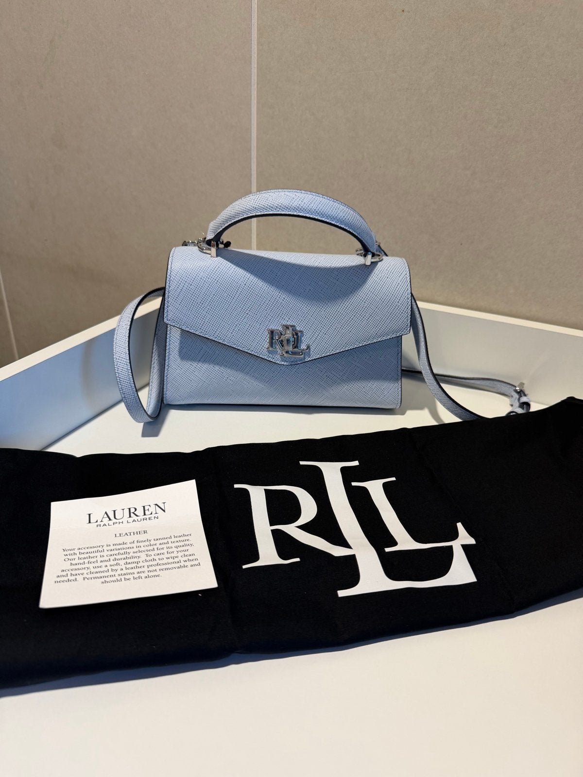 Ralph Lauren Farrah Small Satchel Lichtblauw - Nieuw, Ophalen of Verzenden, Nieuw, Blauw, Handtas