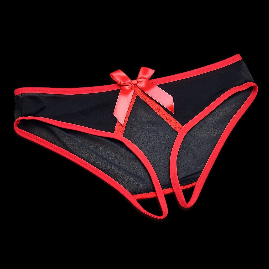 Ondeugend Zwart/Rood Open Kruis Slipje - Maat S/M - Nieuw, Ophalen of Verzenden, Zwart, Slip