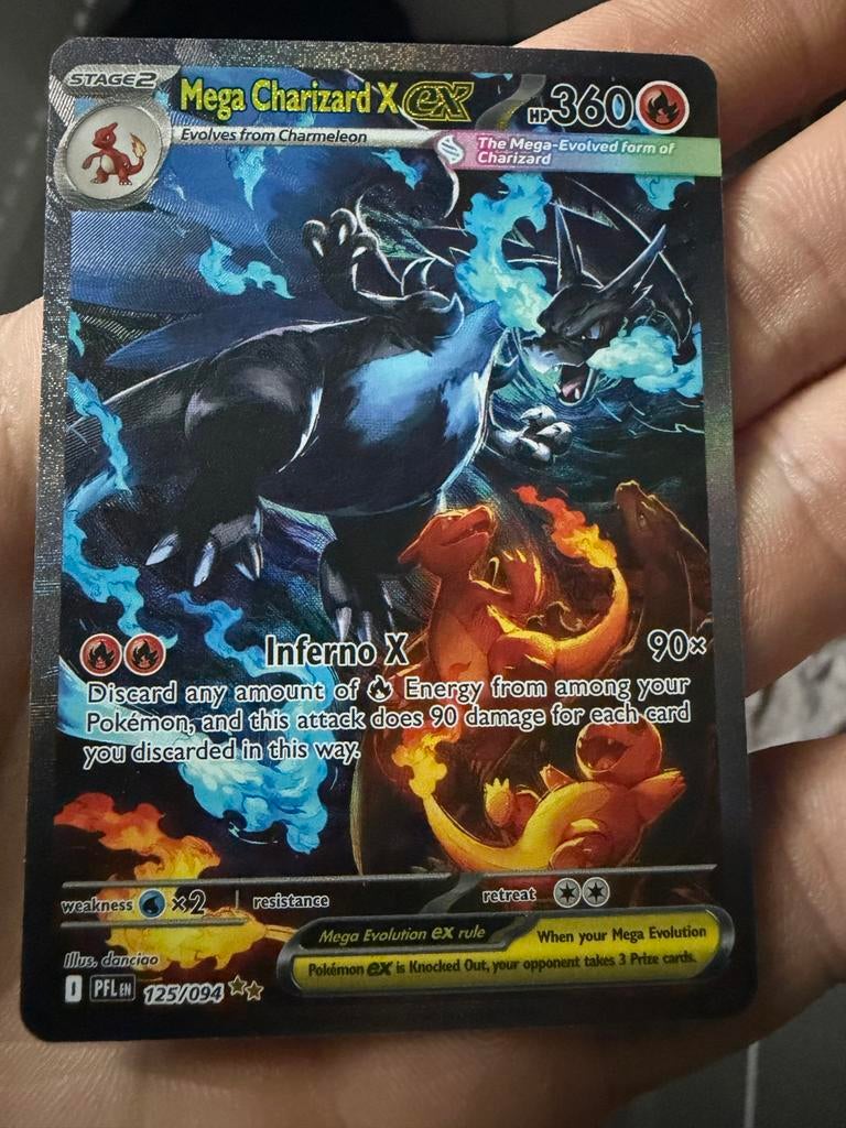 Mega Charizard ex 125/094 Phantasmal Flames Pokémon Kaart, Ophalen of Verzenden, Nieuw, Losse kaart, Foil