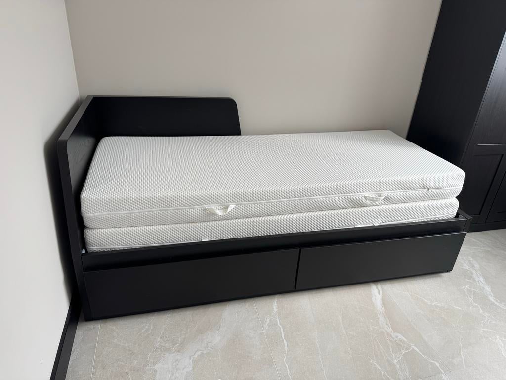 IKEA Flekke bedbank met 2 ABYGDA matrassen, Ophalen, Verstelbaar, Zwart, Tweepersoons