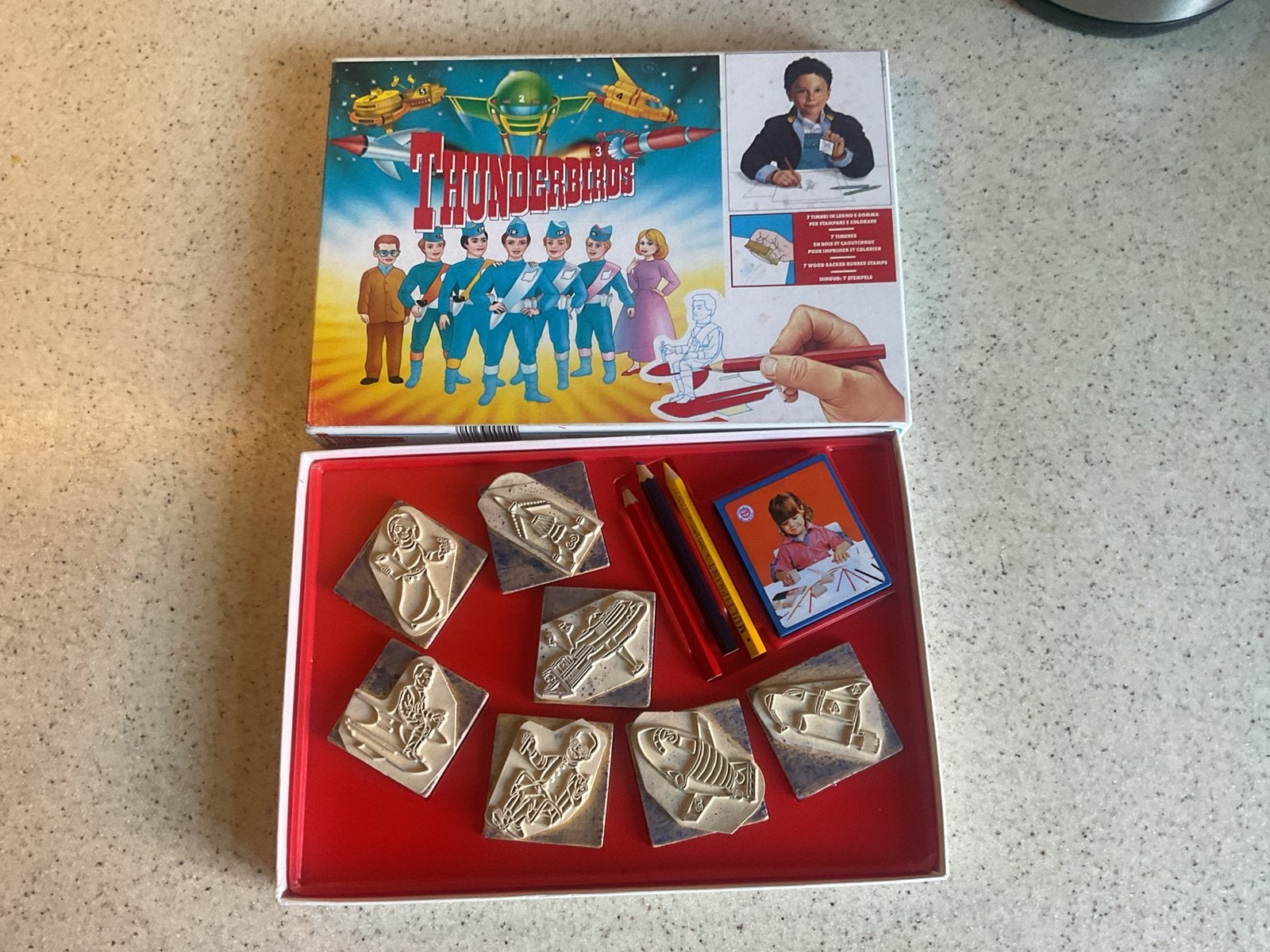 Vintage Thunderbirds stempelset in doos, Ophalen of Verzenden, Zo goed als nieuw