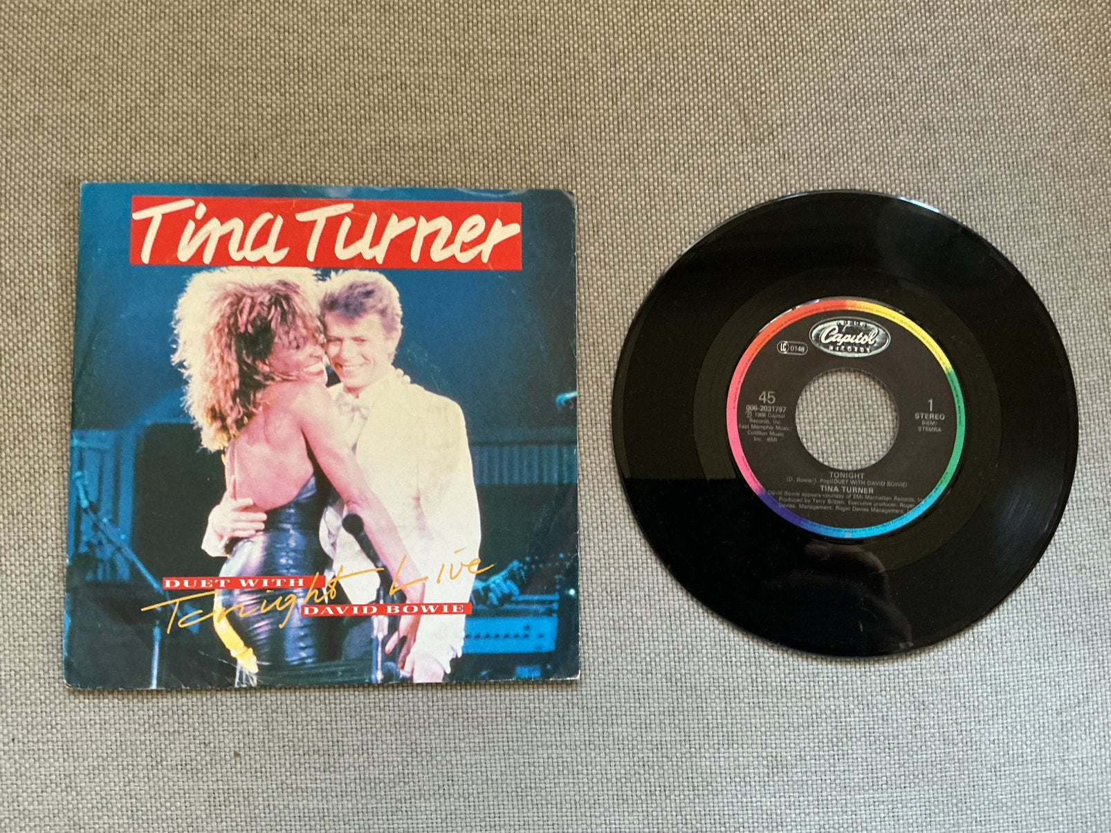 Tina Turner & David Bowie single vinyl. Tonight., Ophalen of Verzenden, Zo goed als nieuw, Pop