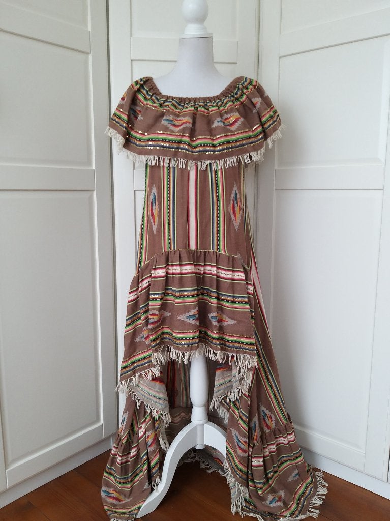 Miss June nieuwe bruine hippie off shoulder high low jurk M, Kleding | Dames, Maat 38/40 (M), Bruin, Miss June, Nieuw