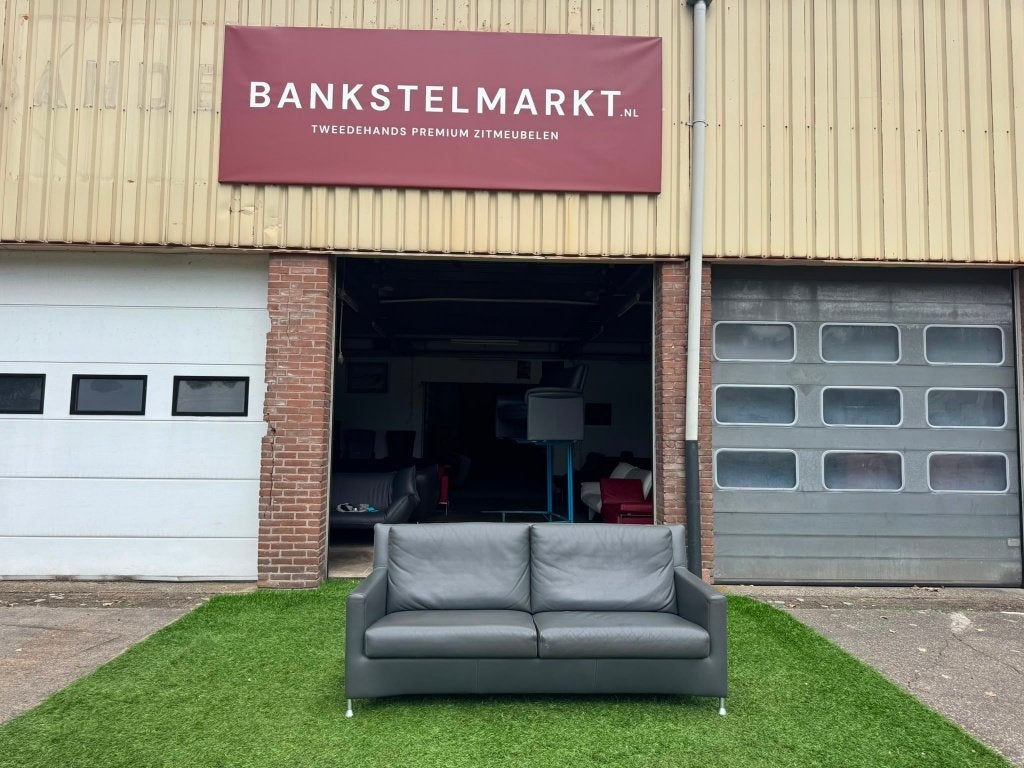 Bankstel Leolux Paian grijs leer 3 zit senioren bank, Ophalen, Geen, Pahest@hotmail.nl, Design