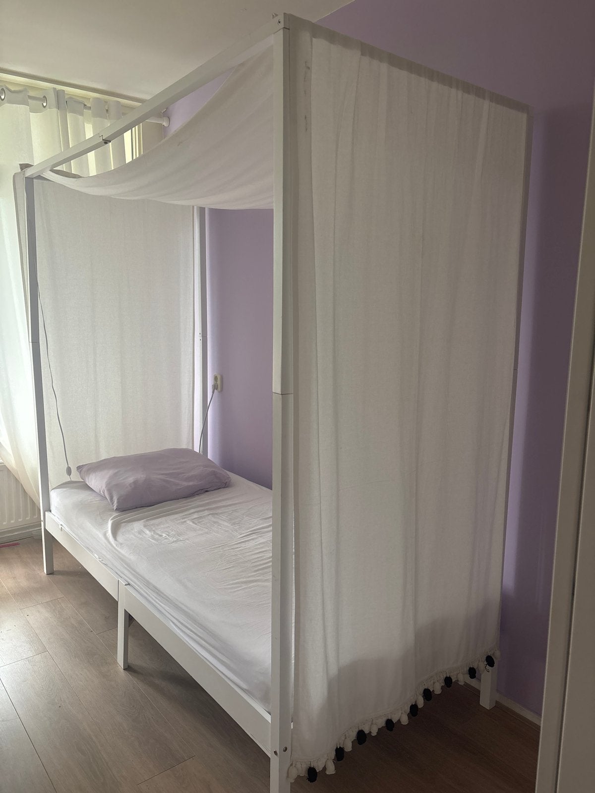 Eenpersoons hemelbed met gordijn, Ophalen, Gebruikt, 90 cm, Eenpersoons
