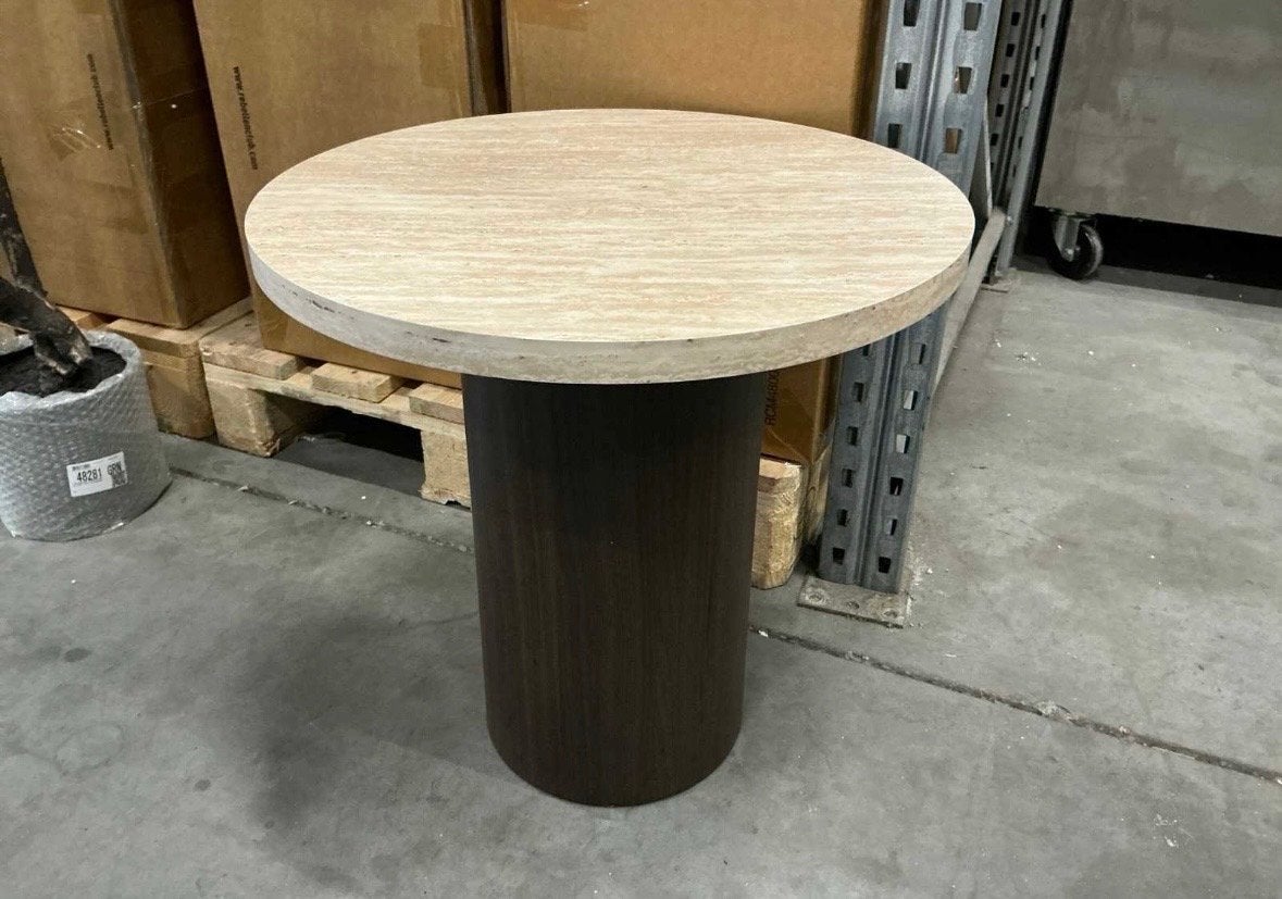 Ronde bijzettafel met travertin blad, Overige materialen, Minder dan 55 cm, Rond, Nieuw