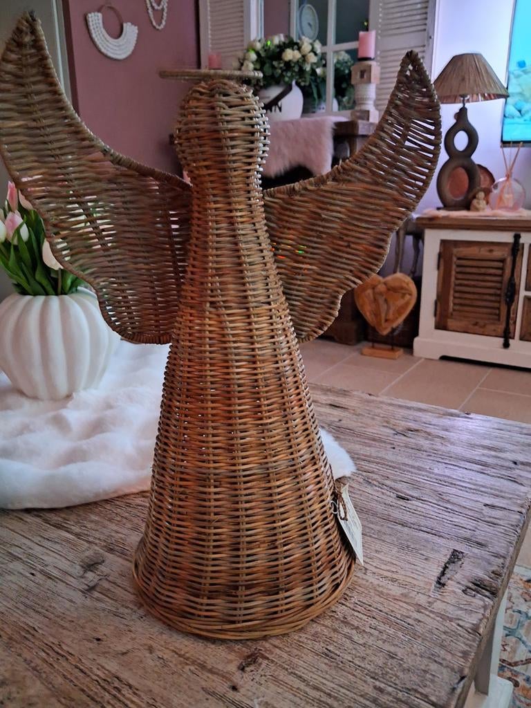 Grote Riviera Maison Rattan Engel - Landelijke Decoratie, Ophalen of Verzenden, Natuurlijk materiaal, Bruin, Landelijk