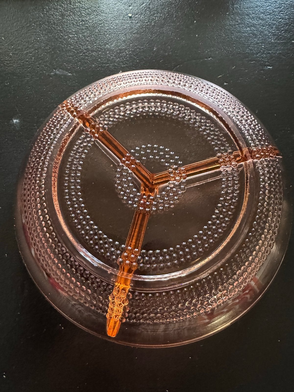 Oranje roze bonbonniere jaren ‘50, Schaal, Rond, Ophalen of Verzenden, Glas