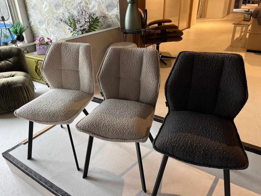 Eetkamerstoelen Micha, Huis en Inrichting, Stoelen, Nieuw, Drie, Metaal, Stof, Grijs, Ophalen