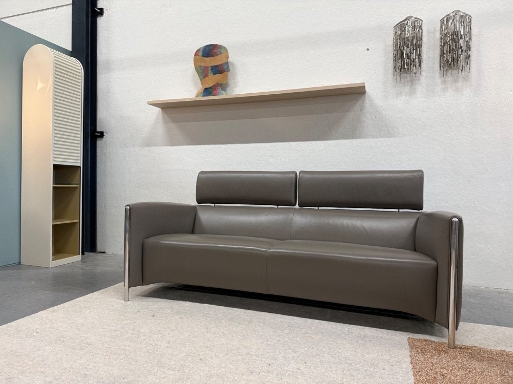 Nieuwstaat Leolux Goncharov 3 Zits Bank Taupe leer Design, Leolux, Info@leolux.nl, Driepersoons, Ophalen of Verzenden