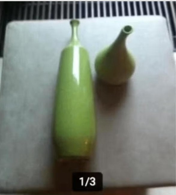 Set vazen Lemon groen grote vaas 41 cm kleine 22 cm, Ophalen of Verzenden, Zo goed als nieuw, Groen, Steen/keramiek