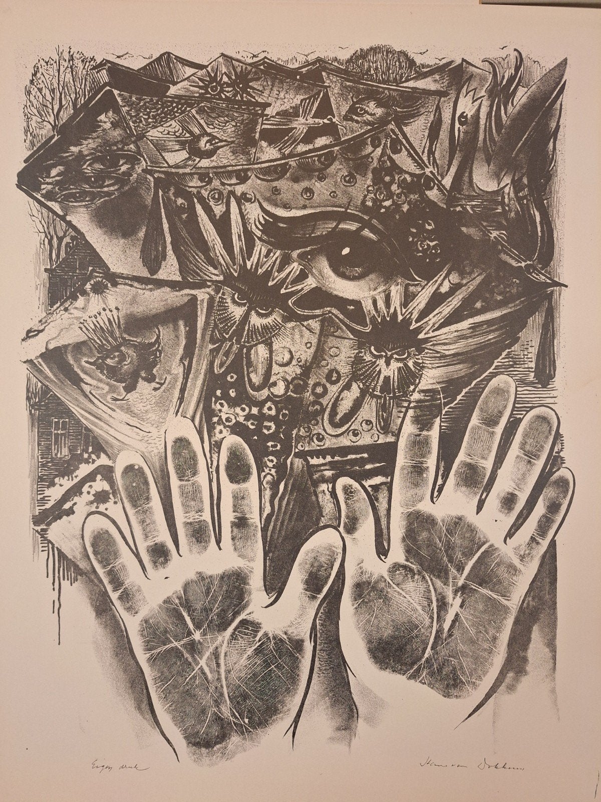 Lithografie door Hans van Dokkum - Surrealistisch werk, Gesigneerd, Ophalen of Verzenden, Overige onderwerpen, Lithografie