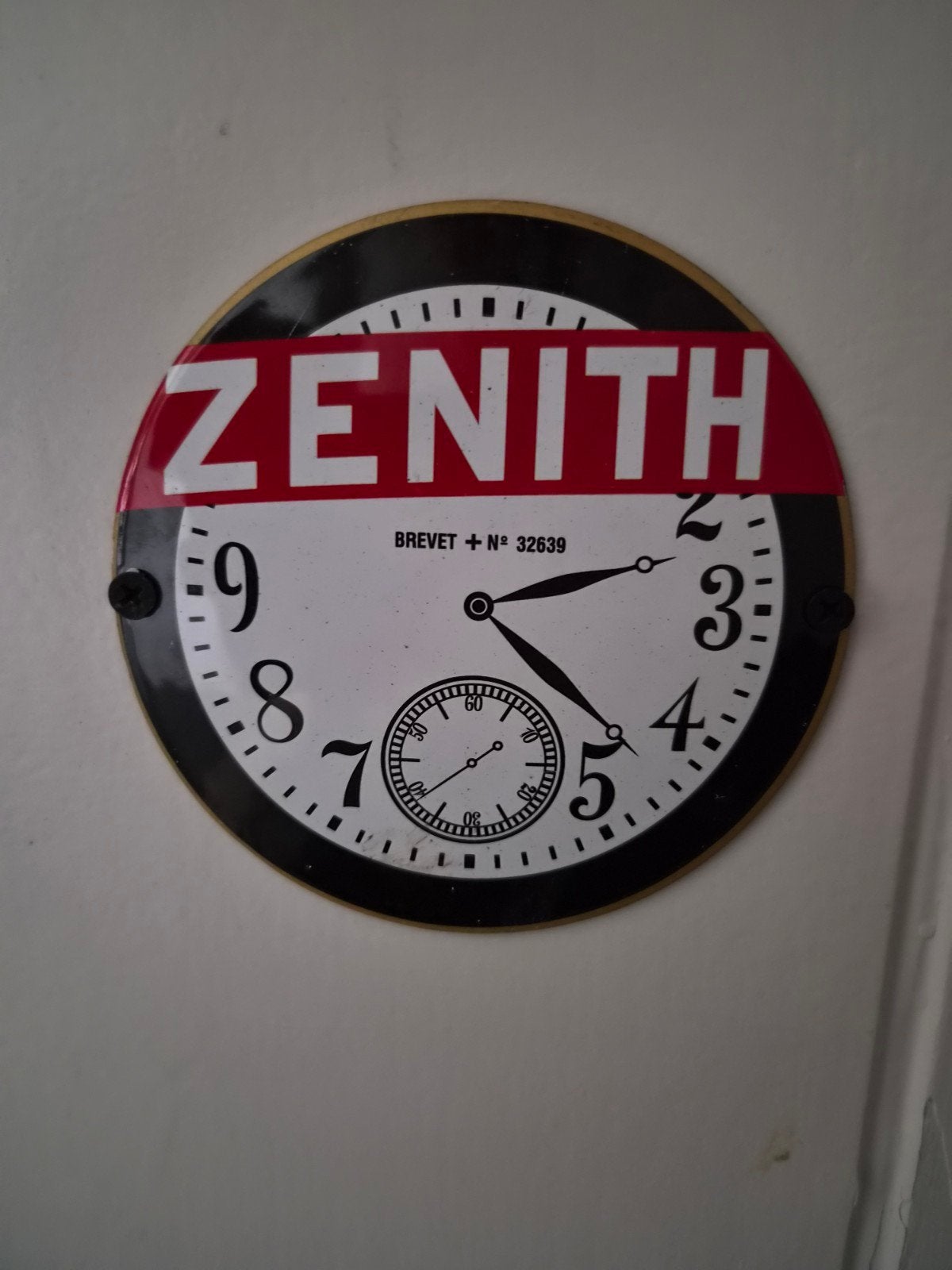 Zenith Emaille reclamebord  ( horloge), Ophalen of Verzenden, Gebruikt, Reclamebord