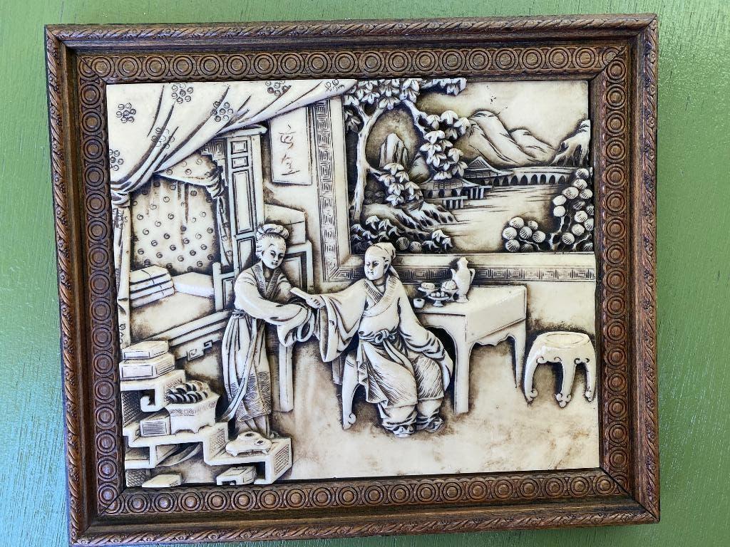 chinees tableau in lijst, Ophalen of Verzenden, Wanddecoratie, 20 - 50 cm, Scène