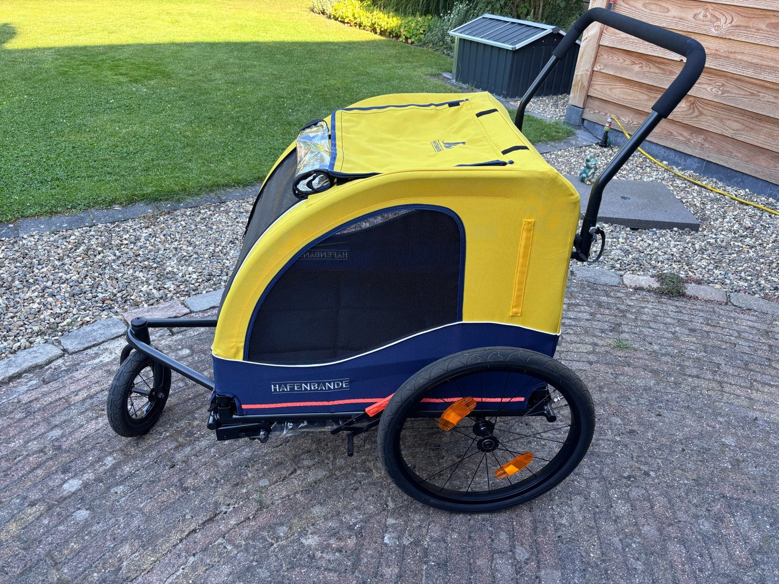 HAFENBANDE Hondenkar/Fietskar - Geel/Blauw L, Ophalen, Zo goed als nieuw, Hondenkar, 20 tot 40 kg