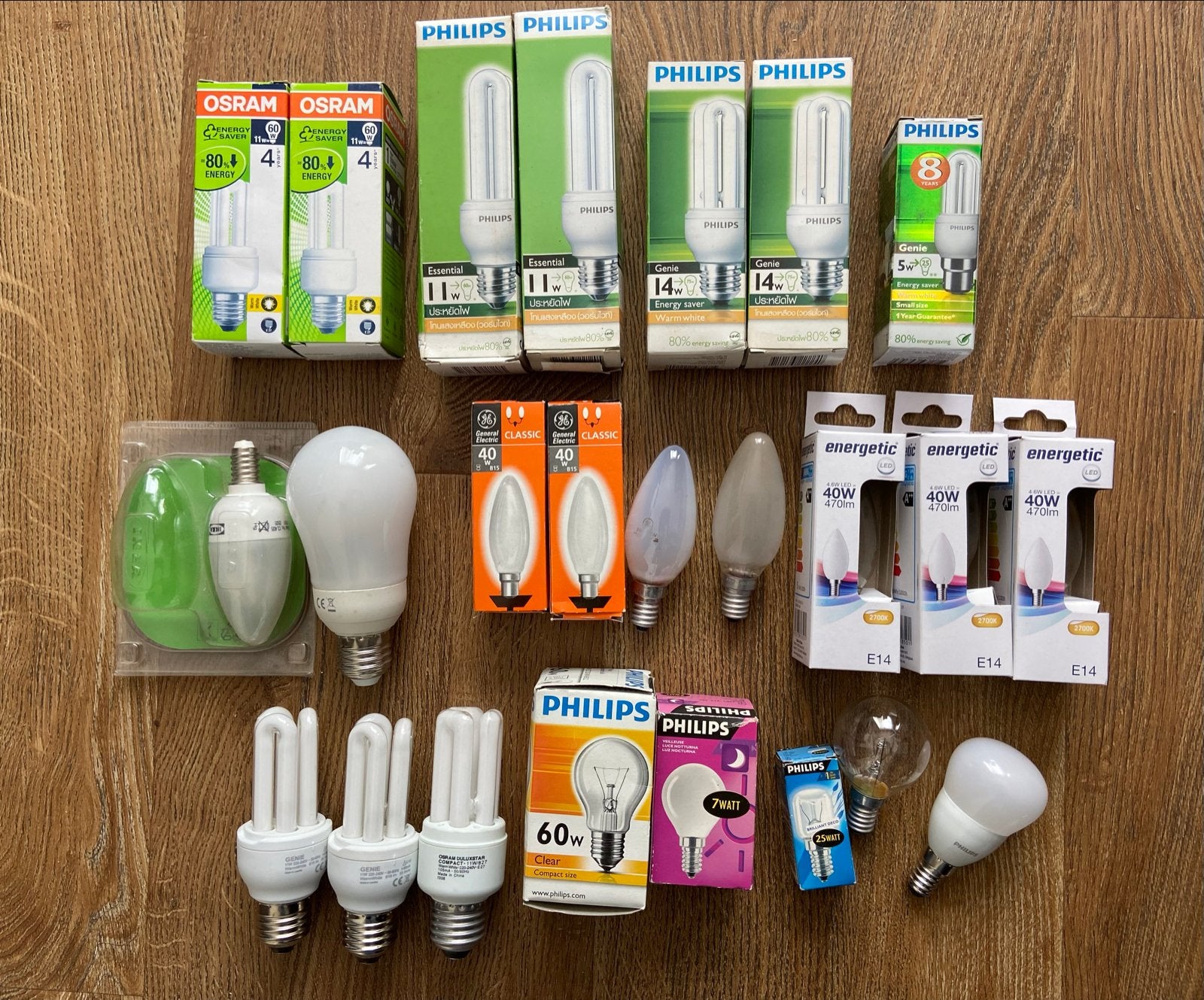 Diverse collectie gloeilampen en spaarlampen, Wit, Overige stijlen, Gebruikt, Philips