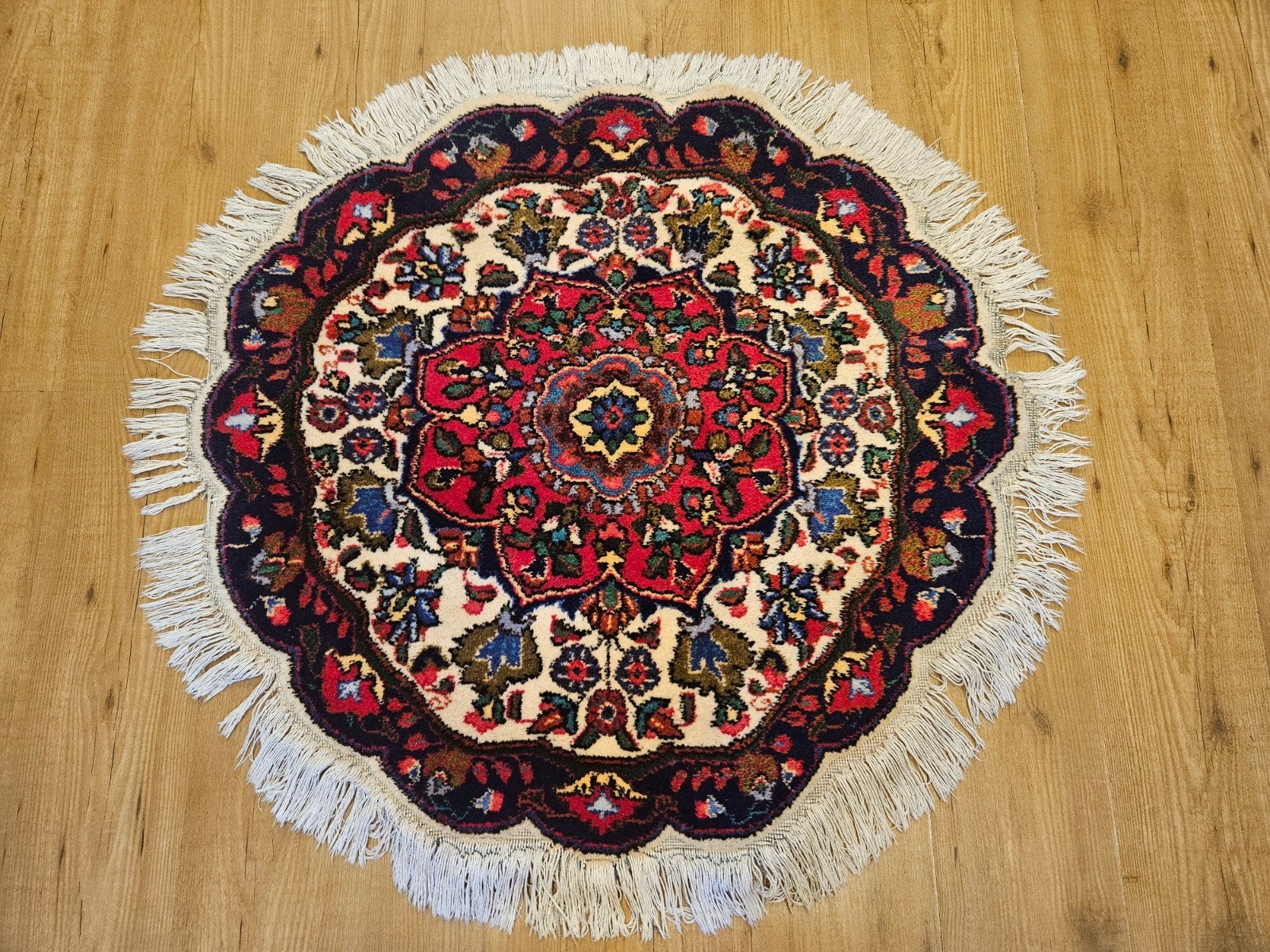 Vintage handgeknoopt perzisch tapijt tabriz rond 90cm, Huis en Inrichting, Stoffering | Tapijten en Kleden, Info@SlatsAntiek.nl